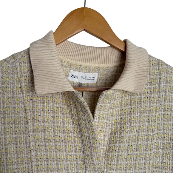 Zara Yellow Tweed Mini Dress Girls 9 Short Sleeve Polo New With Tags Preppy - Picture 7 of 10